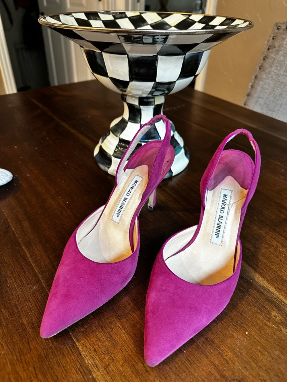Manolo Blahnik Magenta Suede Pointed-Toe Slingback Heels
